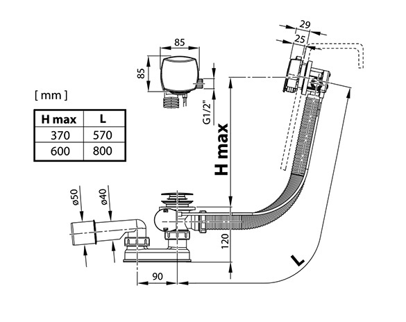 Ravak syfon wannowy z napełnianiem przez przelew chrom X01438