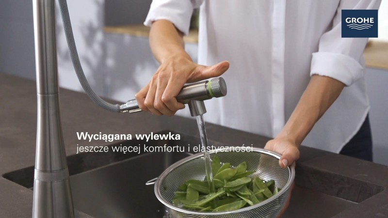 Grohe Essence SmartControl bateria kuchenna zlewozmywakowa z wyciąganą wylewką grafit polerowany hard graphite 31615A00