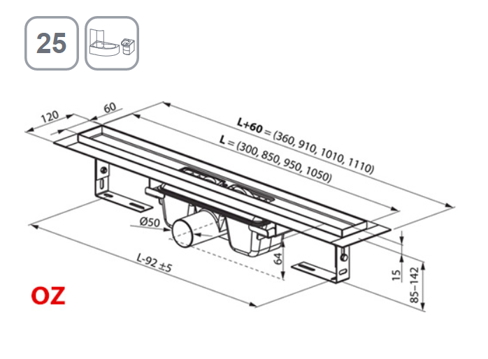 Ravak 10 odpływ liniowy podłogowy stal nierdzewna 75 cm X01623