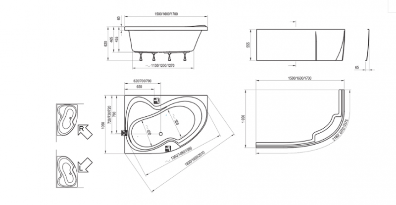 Ravak Rosa 2 wanna asymetryczna 170x105 lewa C221000000