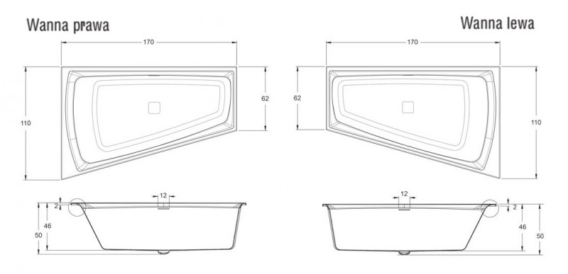 Riho Still Smart LED wanna asymetryczna prawa 170x110 z oświetleniem LED, zagłówkiem i syfonem akryl BR0300500K00130