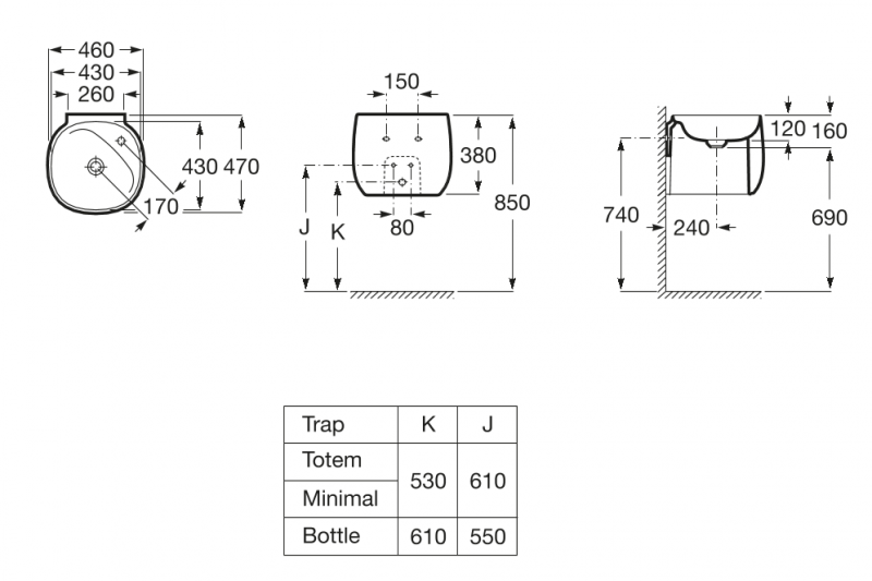Roca Beyond Colors umywalka wisząca 46x47 FineCeramic onyx A3270B1640