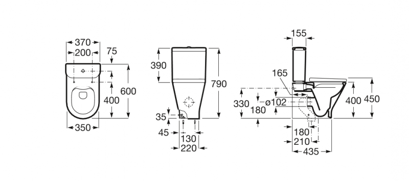 Roca Gap Roud Rimless muszla kompaktowa przyścienna odpływ uniwersalny A3420N7000