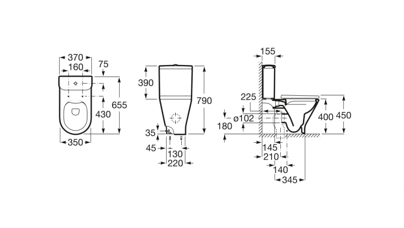 Roca Gap Roud Rimless muszla kompaktowa odpływ uniwersalny A3420N8000