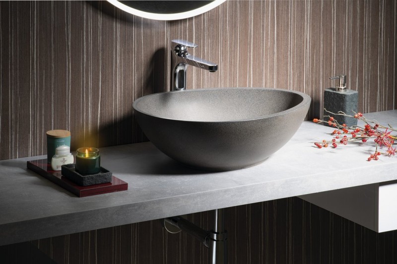 Sapho Punc umywalka betonowa stawiana na blat 53x39 czarny granit BH7001