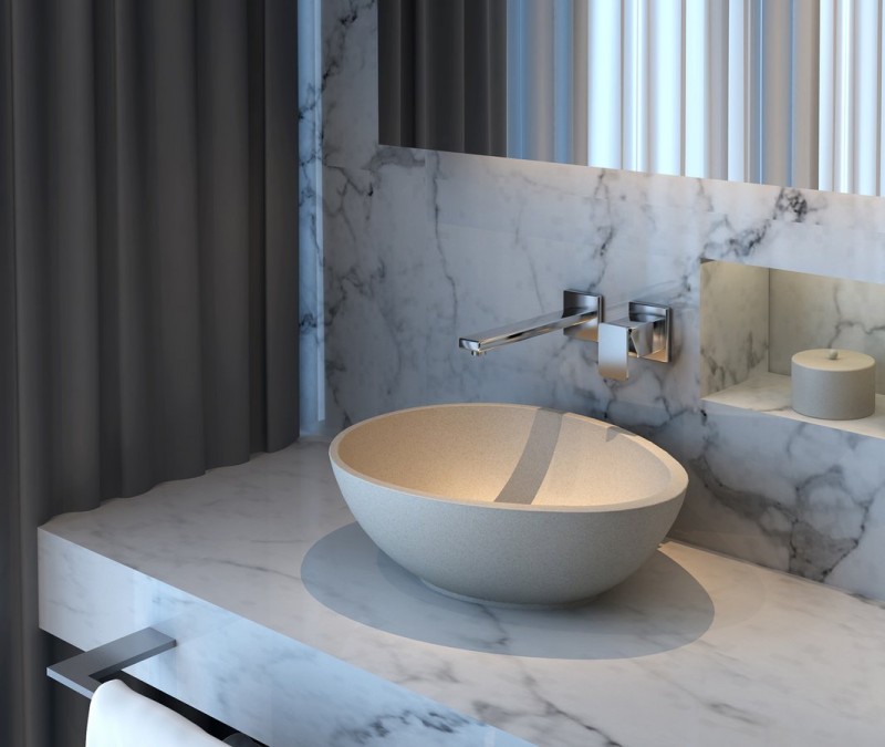 Sapho Punc umywalka betonowa stawiana na blat 53x39 biały piaskowiec BH7000