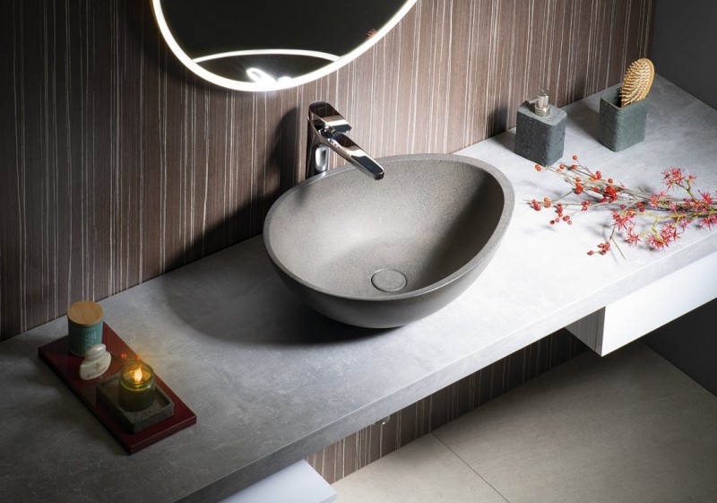 Sapho Punc umywalka betonowa stawiana na blat 53x39 czarny granit BH7001