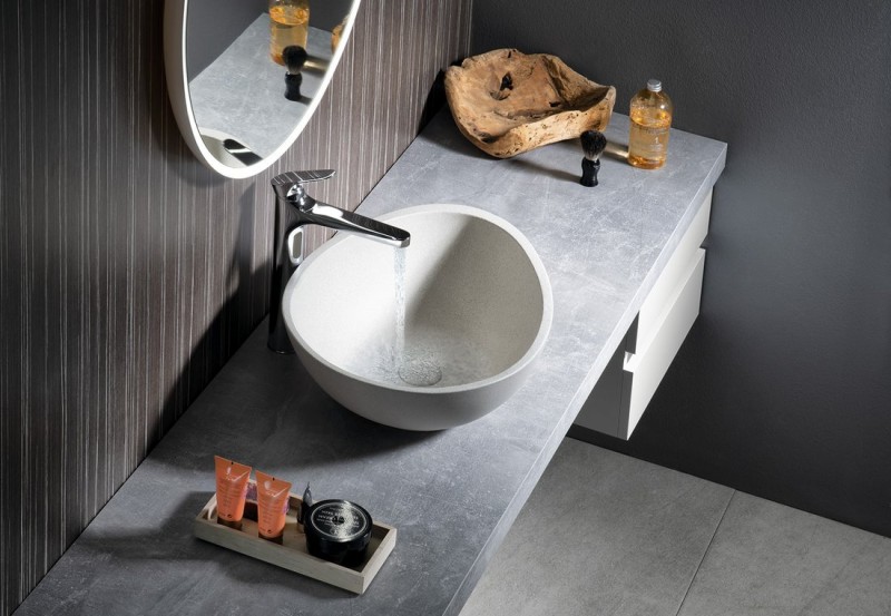 Sapho Punc umywalka betonowa stawiana na blat 53x39 biały piaskowiec BH7000