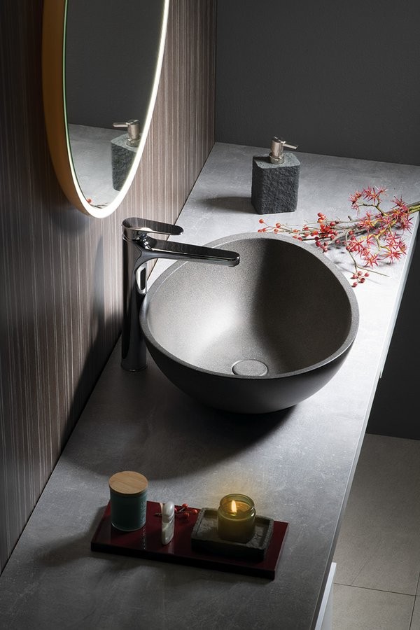 Sapho Punc umywalka betonowa stawiana na blat 53x39 czarny granit BH7001