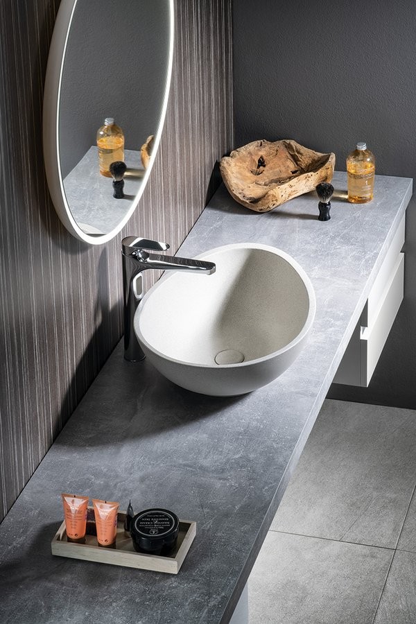 Sapho Punc umywalka betonowa stawiana na blat 53x39 biały piaskowiec BH7000