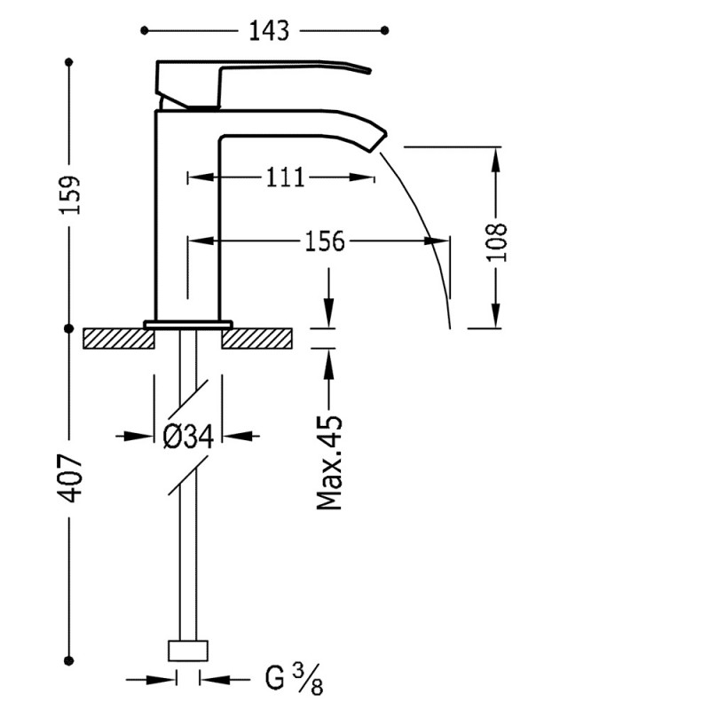 Tres Cuadro Exclusive bateria umywalkowa kaskada otwarta czarny/chrom 006.110.01.NE