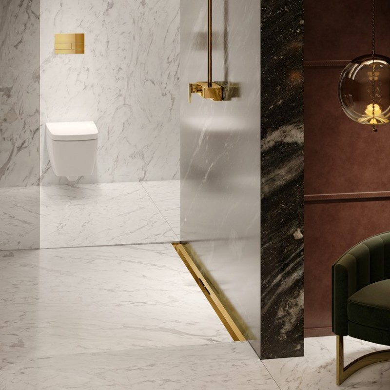 Tece Drainprofile odpływ liniowy 80 cm odwodnienie liniowe profil regulowany złoty optyczny połysk 670812