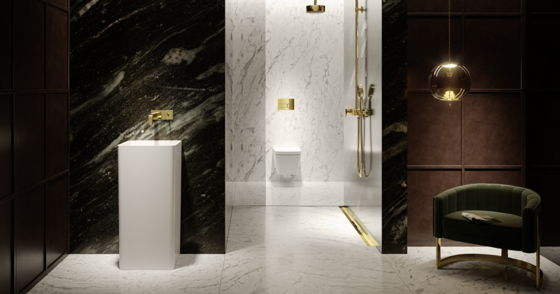 Tece Drainprofile odpływ liniowy 90 cm odwodnienie liniowe profil regulowany złoty optyczny szczotkowany 670902