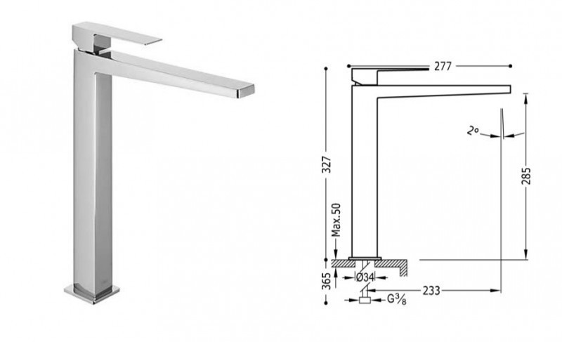 Tres Slim-Tres bateria umywalkowa wysoka perlator złoty matowy 202.103.05.OM