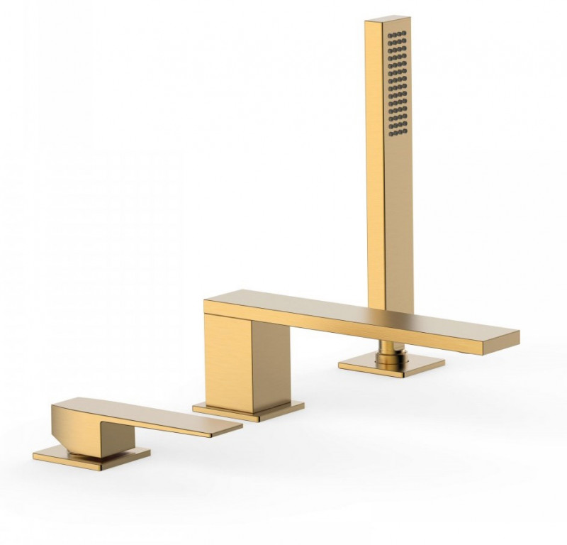Tres Slim-Tres bateria wannowa 3-otworowa wylewka 18 cm uchwyt płaski złoty matowy 202.161.03.OM