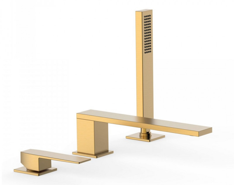 Tres Slim-Tres bateria wannowa 3-otworowa wylewka 22 cm uchwyt płaski złoty matowy 202.161.01.OM