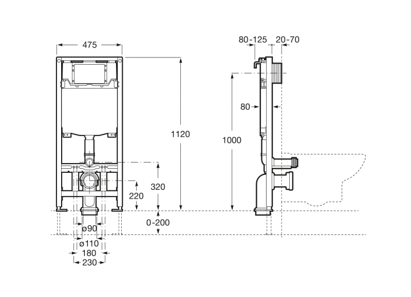 Roca Duplo One Smart stelaż do inteligentnych misek WC wysokość 119cm A890078020