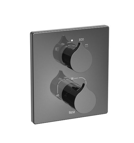 Roca Insignia Black podtynkowa bateria wannowo-prysznicowa termostatyczna czarny połysk A5A0C3ACN0