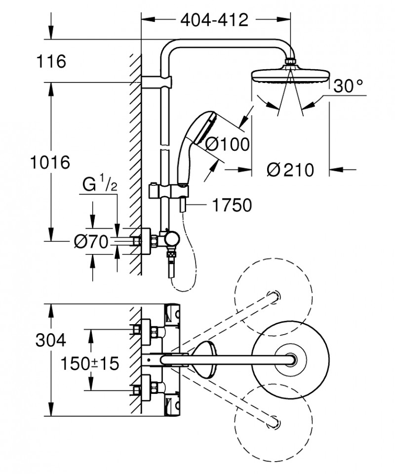 Grohe Bau System 210 zestaw prysznicowy termostatyczny z deszczownicą 21 cm chrom 26699000