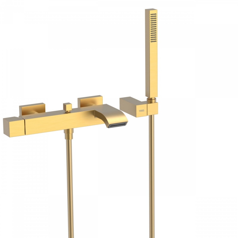 Tres Cuadro bateria wannowa z kaskadą i ze słuchawką złoty matowy 007.170.02.03.OM