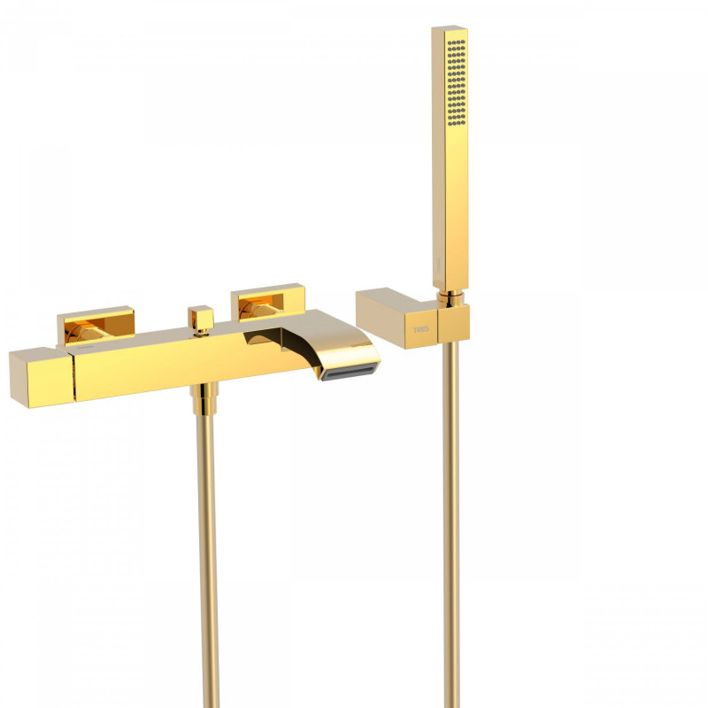 Tres Cuadro bateria wannowa z kaskadą i ze słuchawką złoty polerowany 007.170.02.03.OR