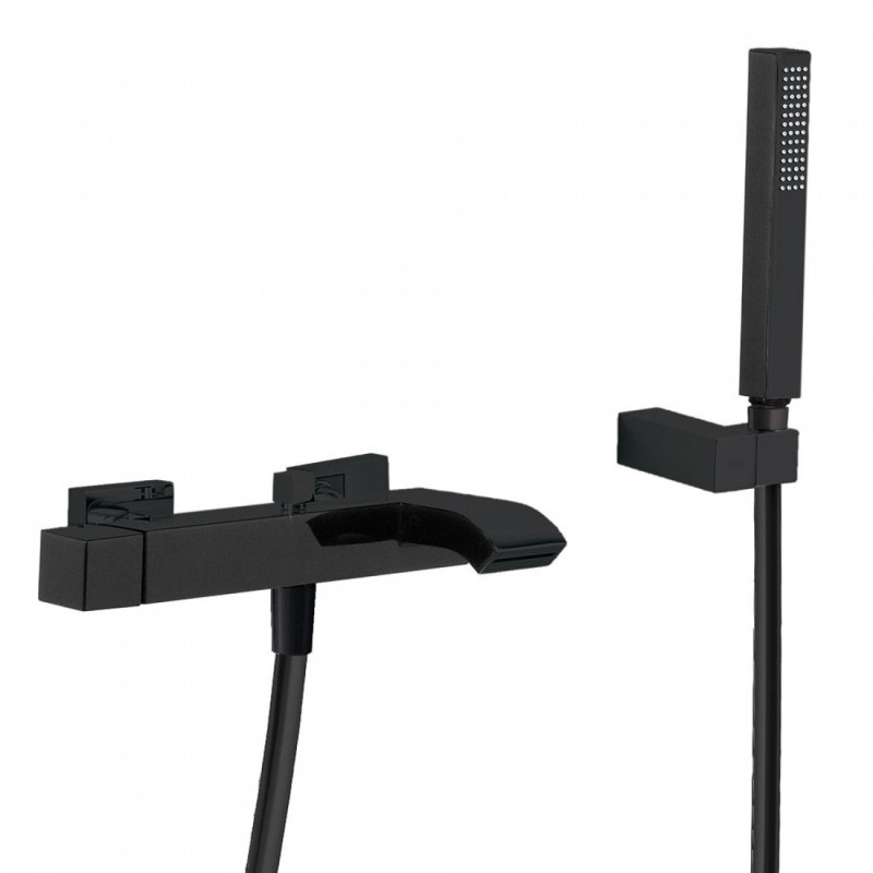 Tres Cuadro bateria wannowa z kaskadą i ze słuchawką czarny matowy 007.170.02.03.NM