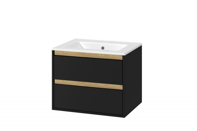Excellent Tuto szafka z umywalką AS 60 cm 2 szuflady czarny mat-dąb MLEX.0103.600.BKBL + CEEX.3617.600.WH