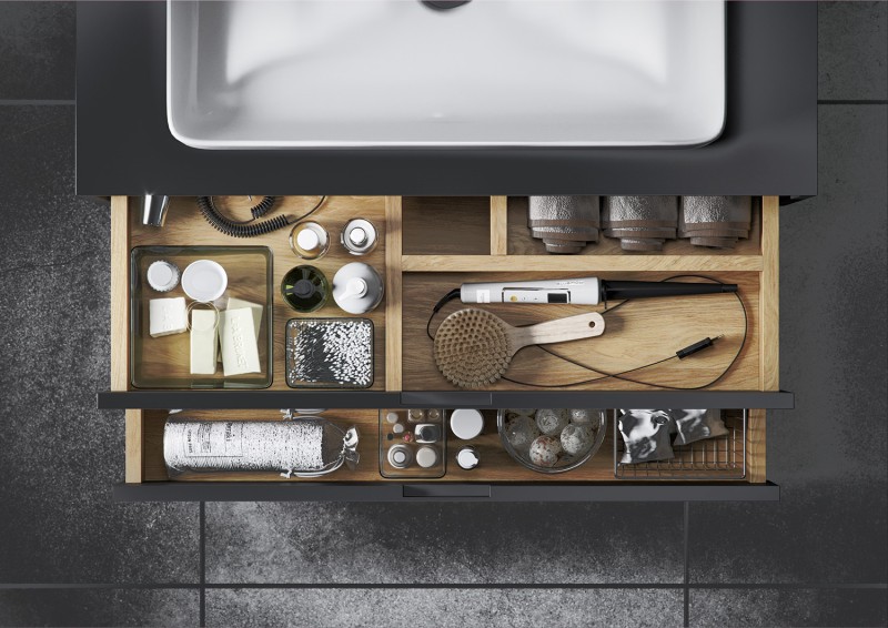 Excellent Tuto szafka z umywalką AS 60 cm 2 szuflady czarny mat-dąb MLEX.0103.600.BKBL + CEEX.3617.600.WH