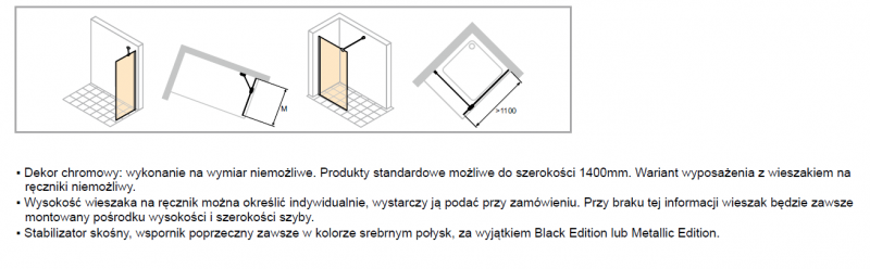 Huppe Walk-in Design Pure ścianka wolnostojąca 130cm wys. 200 cm wspornik poprzeczny srebrny matowy przeźroczyste 8 mm 8P1110.087.321