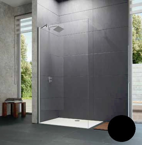Huppe Walk-in Design Pure Black Edition ścianka wolnostojąca 90cm wys. 200 cm wspornik skośny czarny przeźroczyste 8 mm 8P1122.123.322