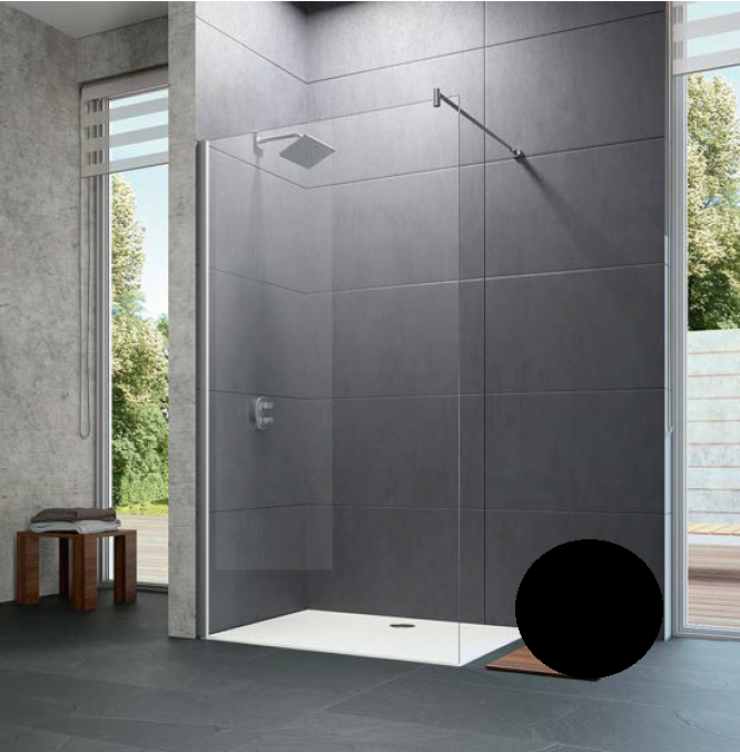 Huppe Walk-in Design Pure Black Edition ścianka wolnostojąca 75cm wys. 200 cm wspornik poprzeczny czarny przeźroczyste 6 mm 8P1113.123.322