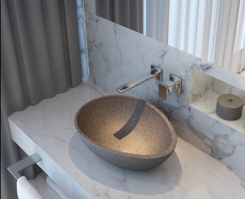 Sapho Punc umywalka betonowa stawiana na blat 53x39 czarny granit BH7001