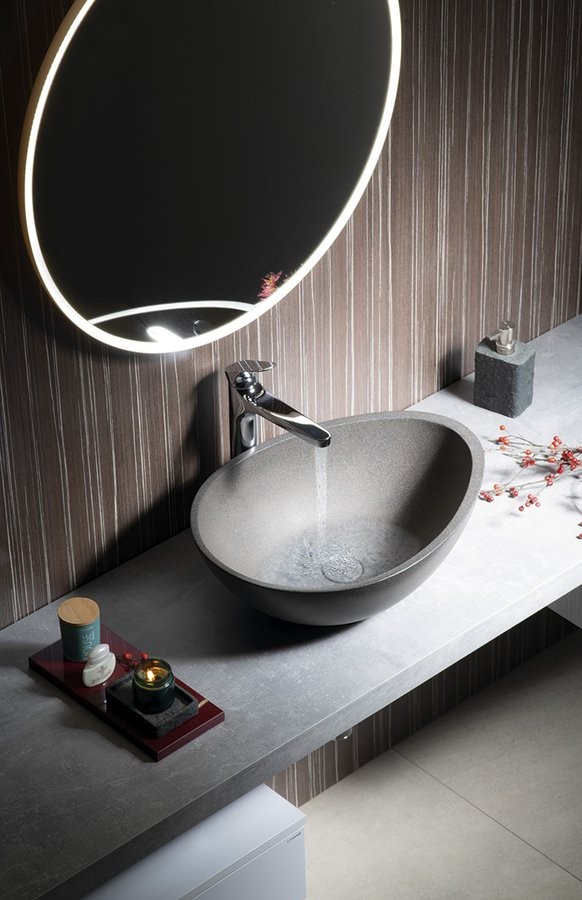 Sapho Punc umywalka betonowa stawiana na blat 53x39 czarny granit BH7001