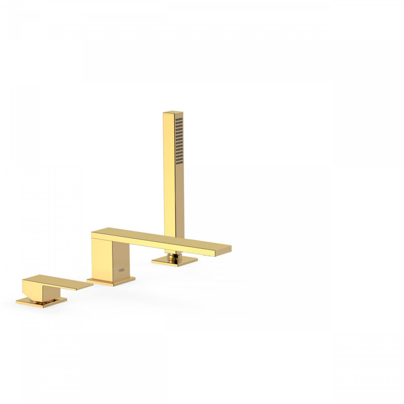 Tres Cuadro bateria wannowa 3-otworowa długość wylewki 18cm złoty polerowany 006.161.05.OR