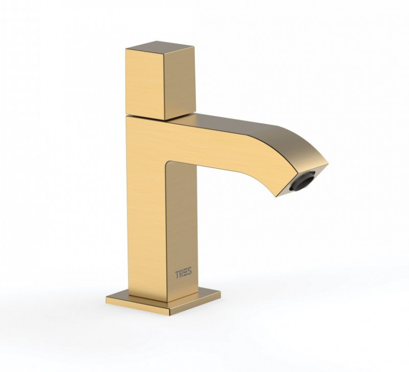Tres Cuadro Exclusive bateria umywalkowa do wody zimnej lub wstępnie zmieszanej złoty matowy 007.503.01.OM