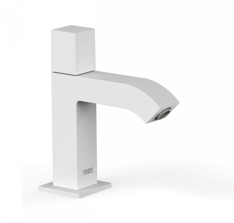 Tres Cuadro Exclusive bateria umywalkowa do wody zimnej lub wstępnie zmieszanej biały matowy 007.503.01.BM
