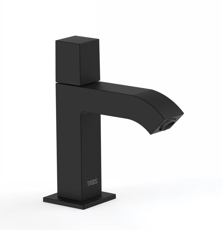 Tres Cuadro Exclusive bateria umywalkowa do wody zimnej lub wstępnie zmieszanej czarny matowy 007.503.01.NM