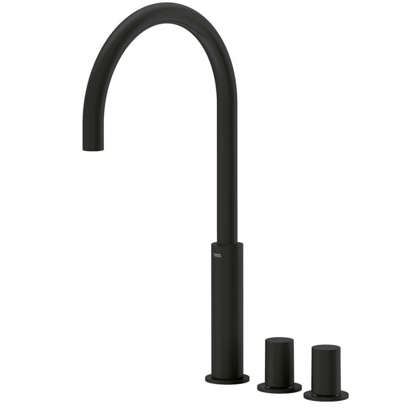 Tres Study Exclusive bateria umywalkowa dwuuchwytowa wysoka bez korka czarny matowy 061.105.02.NM