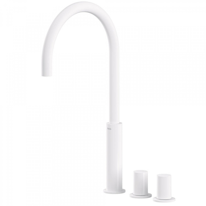 Tres Study Exclusive bateria umywalkowa dwuuchwytowa wysoka bez korka biały matowy 061.105.02.BM