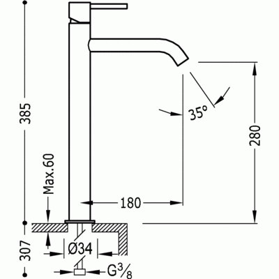 Tres Study Exclusive bateria umywalkowa wysoka złoty polerowany 262.308.01.OR