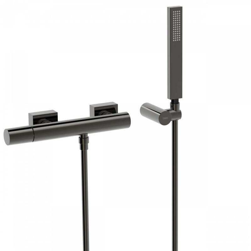 Tres Exclusive Project-Tres bateria prysznicowa ścienna z zestawem natryskowym black metal 211.167.01.KM