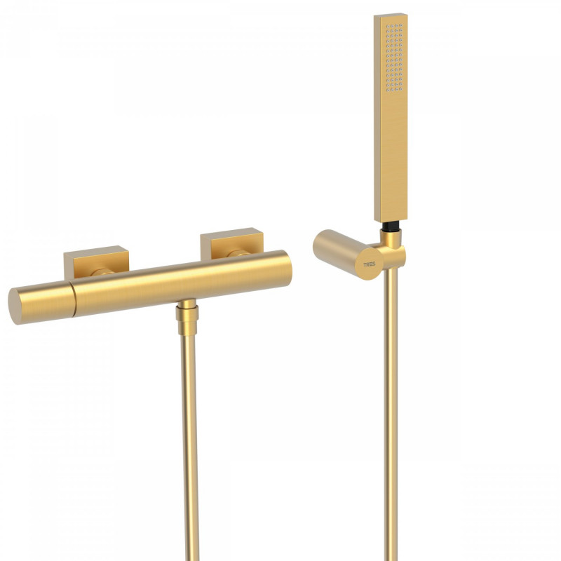 Tres Exclusive Project-Tres bateria prysznicowa ścienna z zestawem natryskowym złoty matowy 211.167.01.OM