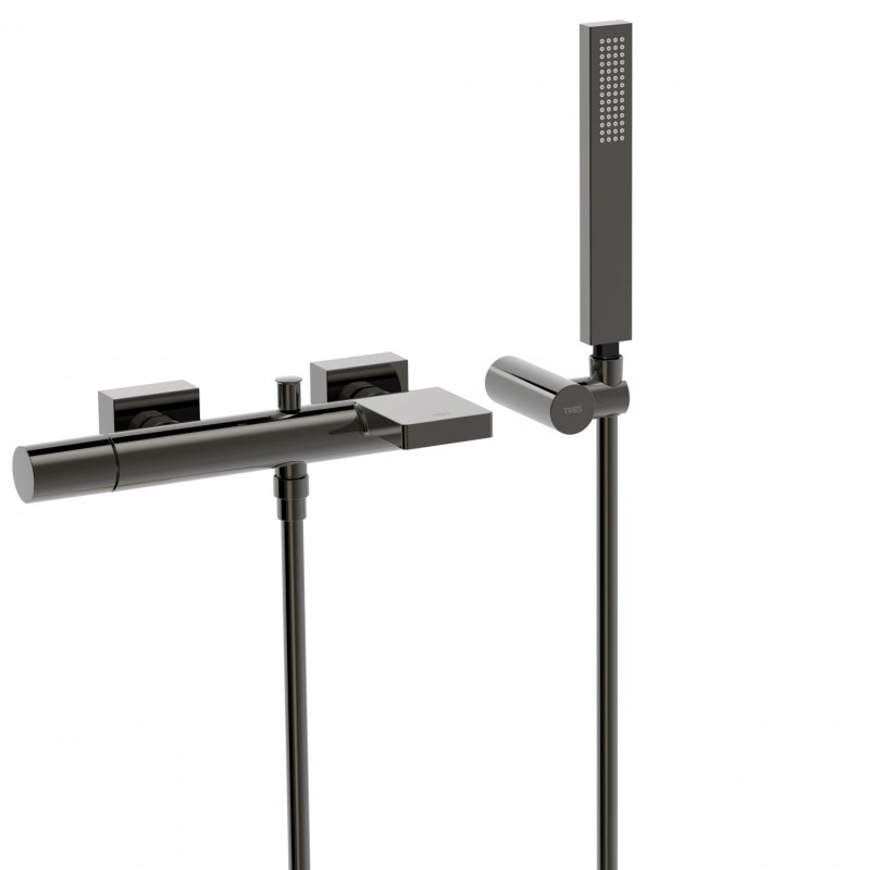 Tres Exclusive Project-Tres bateria wannowa ścienna z zestawem natryskowym black metal 211.170.01.KM
