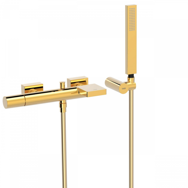 Tres Exclusive Project-Tres bateria wannowa ścienna z zestawem natryskowym złoty polerowany 211.170.01.OR