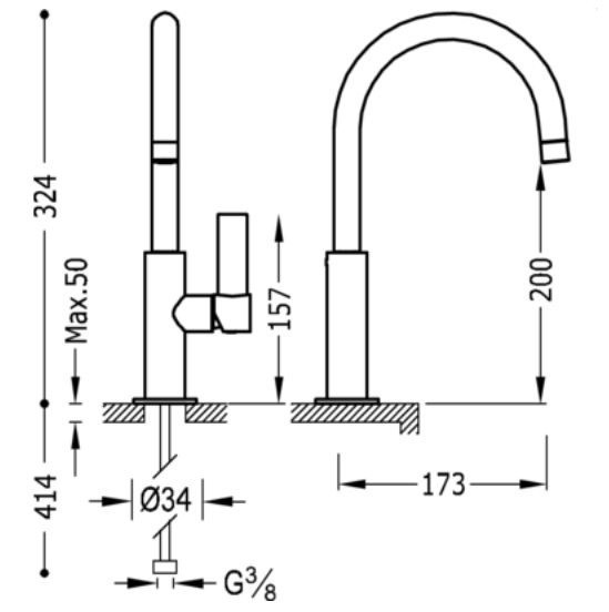 Tres Exclusive Project-Tres bateria umywalkowa wysoka złoty polerowany 211.905.01.OR