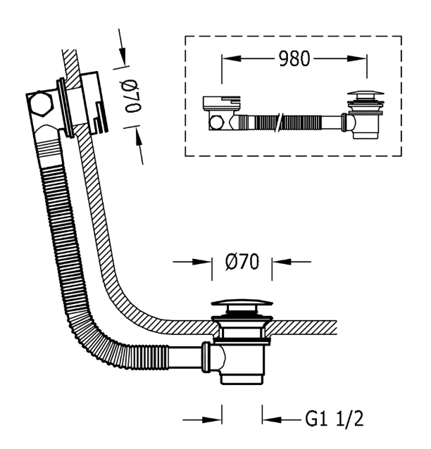 Tres syfon wannowy z przelewem kaskada click-clack złoty matowy 034.534.30.OM