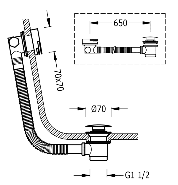 Tres syfon wannowy z przelewem kaskada click-clack stal 034.534.40.AC