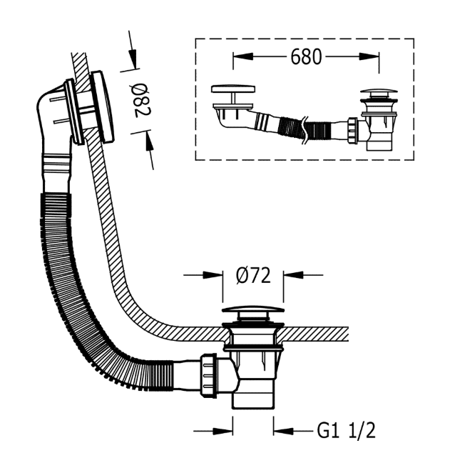 Tres syfon wannowy z przelewem click-clack chrom 1.34.534.20