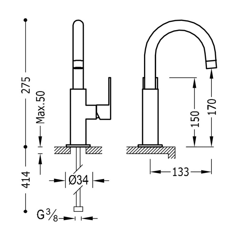 Tres Loft-Colors bateria umywalkowa niska czarny matowy 200.205.04.NM