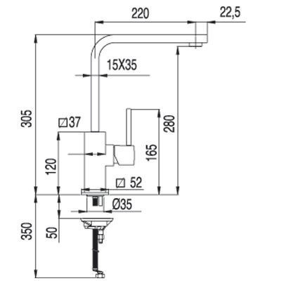 Tres Cuadro bateria kuchenna zlewozmywakowa stojąca czarny matowy 030.496.NM